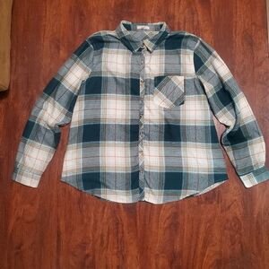 Maurices Womens Teal Plaid Button Up Long Sleeve Collared Shirt XL